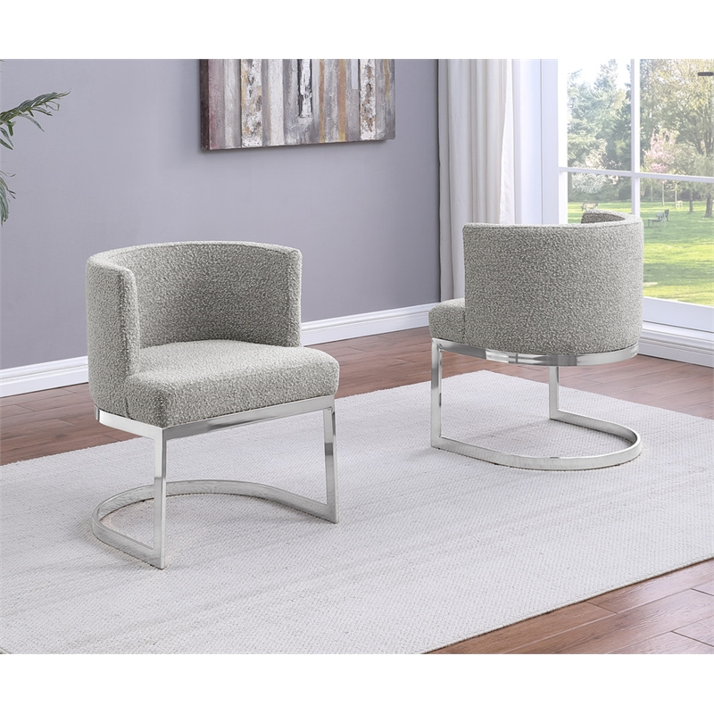 Best Quality Furniture Single Chair with Rich Gray Boucle Fabric and Chrome Base