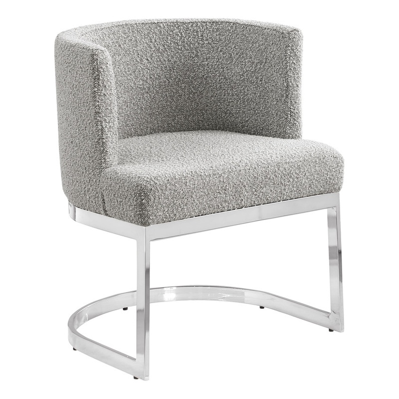 Best Quality Furniture Single Chair with Rich Gray Boucle Fabric and Chrome Base