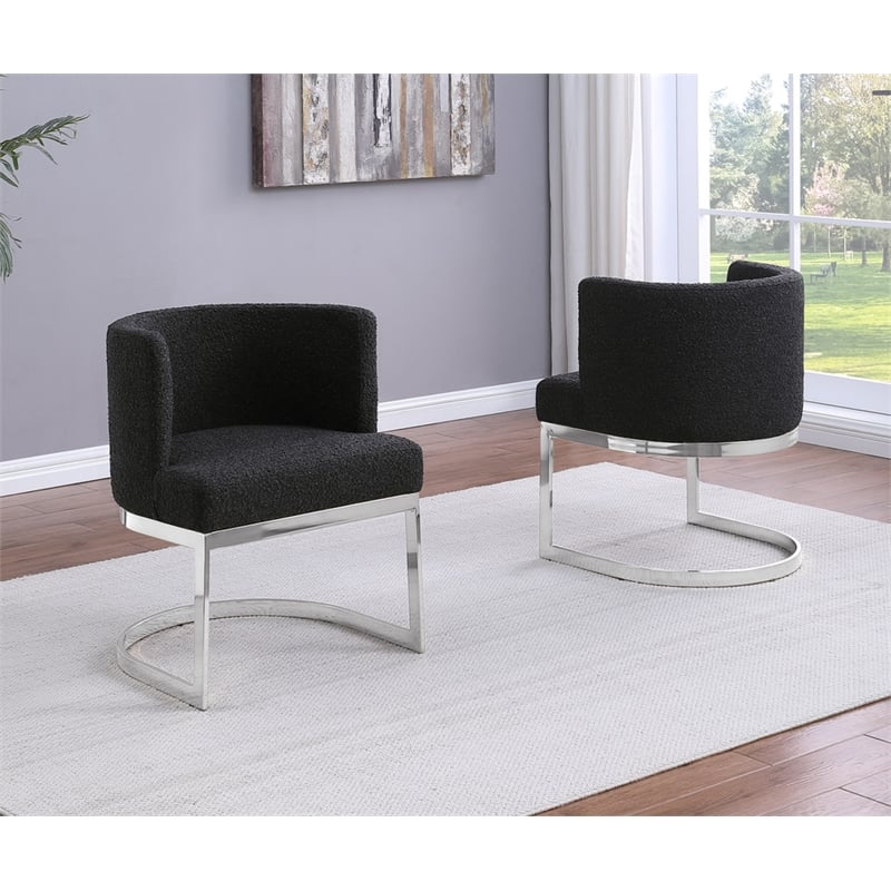 Best Quality Furniture Single Chair with Black Boucle Fabric and Chrome Base