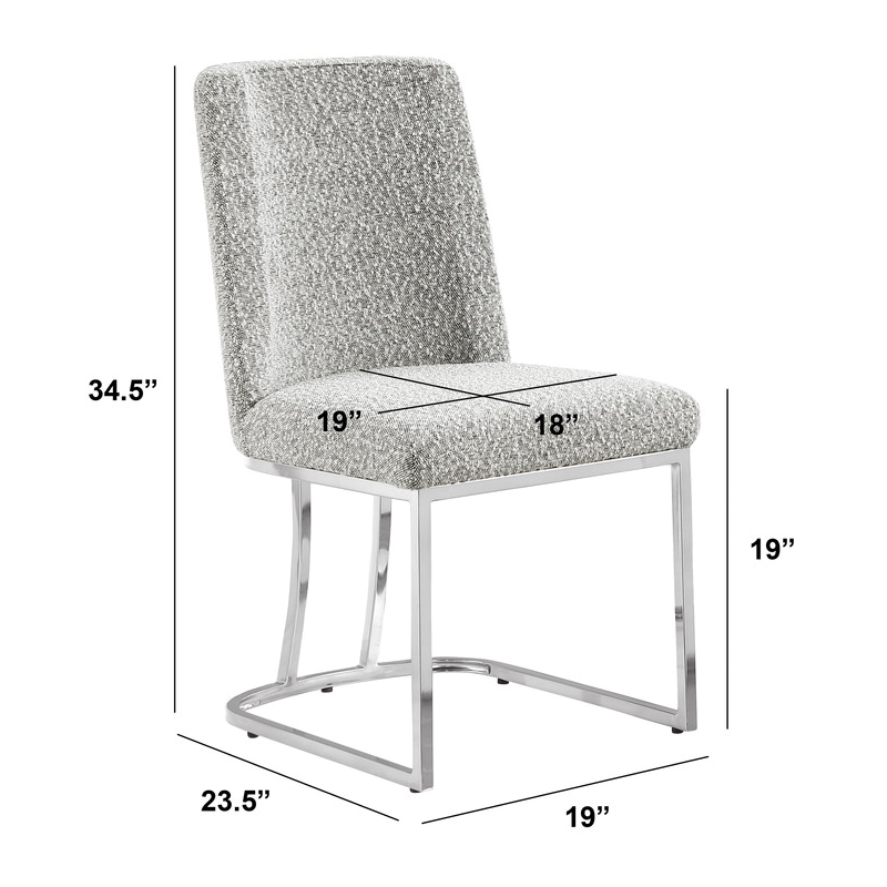 Best Quality Furniture Rich Gray Boucle Fabric Side Chairs with Chrome Sled Base