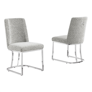 Best Quality Furniture Rich Gray Boucle Fabric Side Chairs with Chrome Sled Base