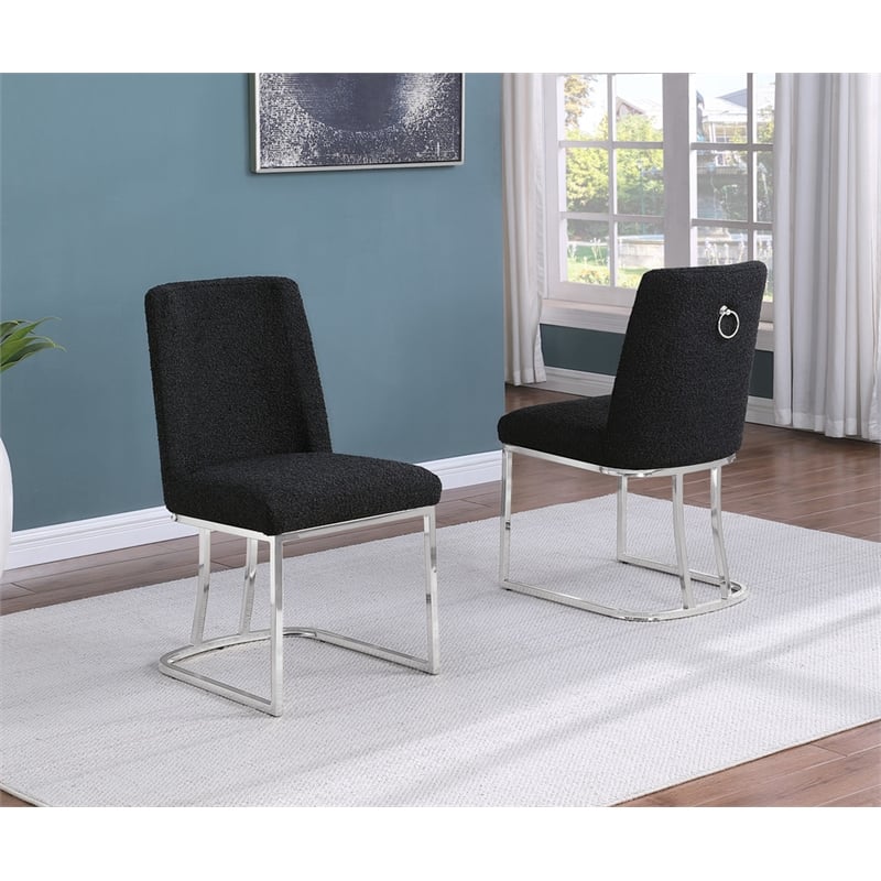 Best Quality Furniture Black Boucle Fabric Side Chairs with Chrome Sled Base