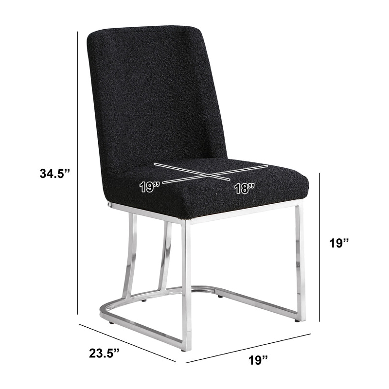 Best Quality Furniture Black Boucle Fabric Side Chairs with Chrome Sled Base