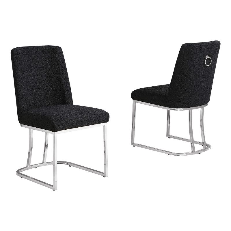 Best Quality Furniture Black Boucle Fabric Side Chairs with Chrome Sled Base