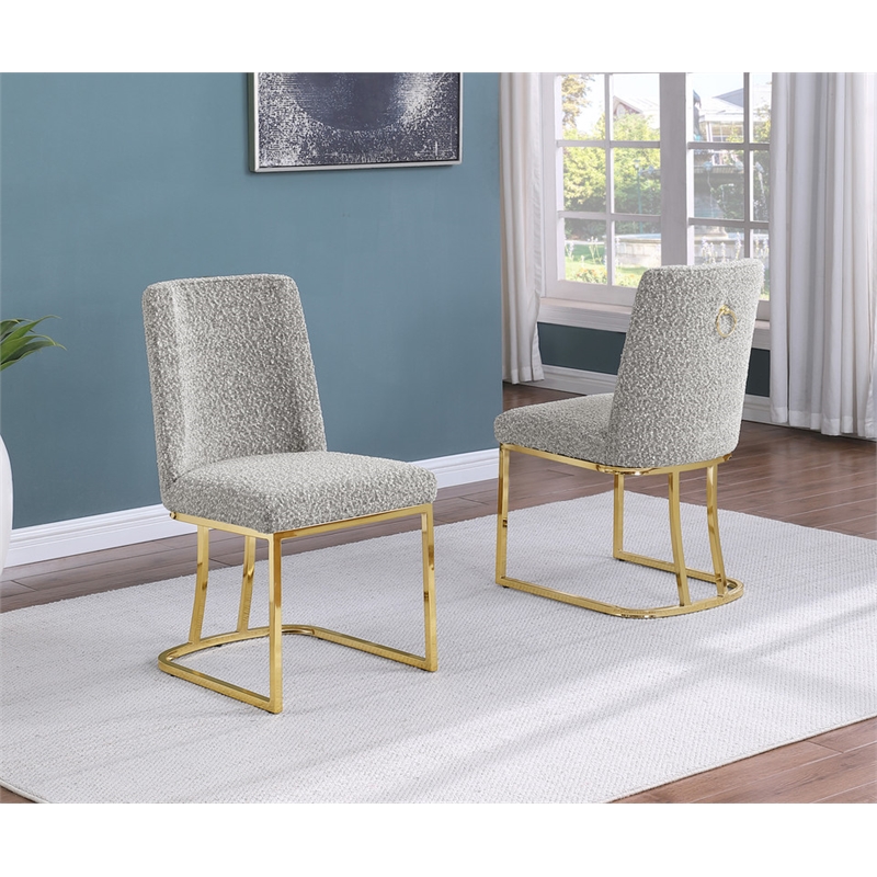 Best Quality Furniture Rich Gray Boucle Fabric Side Chairs with Chrome Sled Base