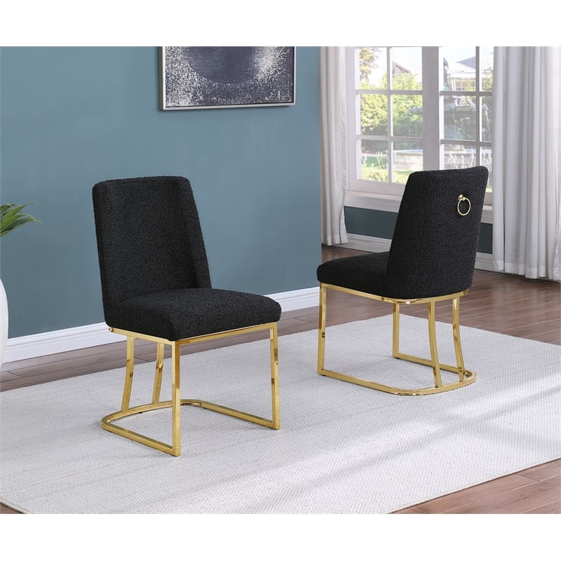 Best Quality Furniture Black Boucle Fabric Side Chairs with Chrome Sled Base