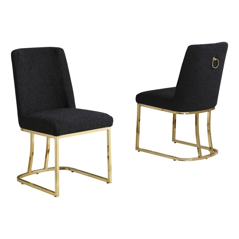 Best Quality Furniture Black Boucle Fabric Side Chairs with Chrome Sled Base