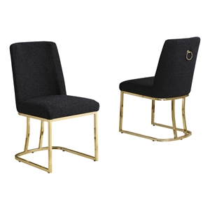 Best Quality Furniture Black Boucle Fabric Side Chairs with Chrome Sled Base