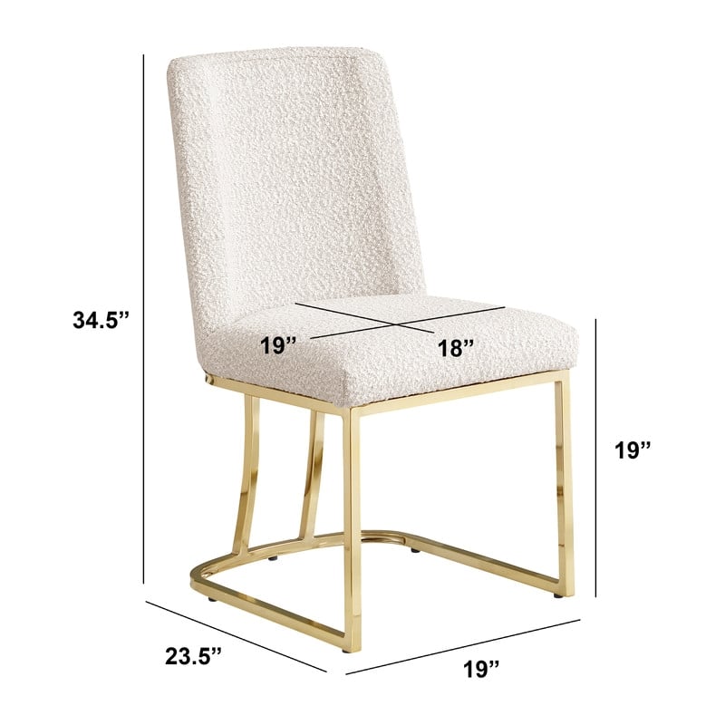 Best Quality Furniture Cream Boucle Fabric Side Chairs with Chrome Sled Base