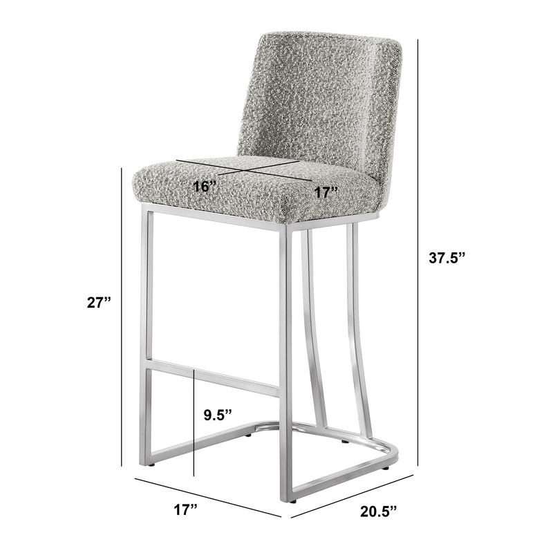 Best Quality Furniture Rich Gray Boucle Fabric Counter Chairs with Chrome Base