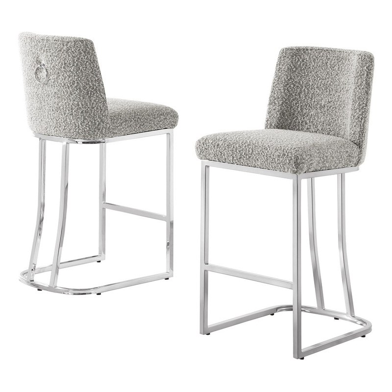 Best Quality Furniture Rich Gray Boucle Fabric Counter Chairs with Chrome Base