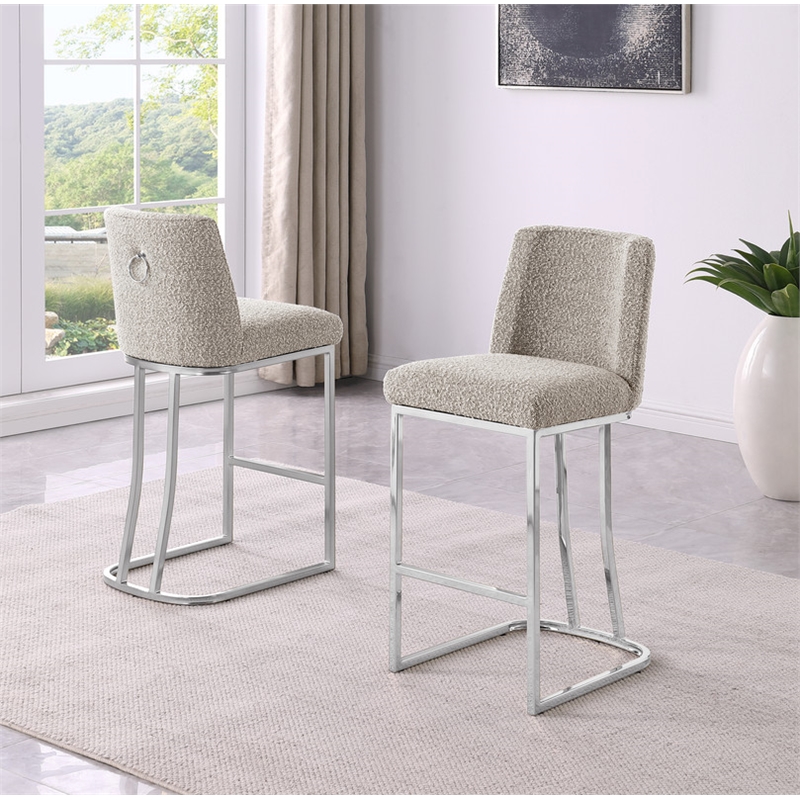 Best Quality Furniture Gray Boucle Fabric Counter Chairs with Chrome Base