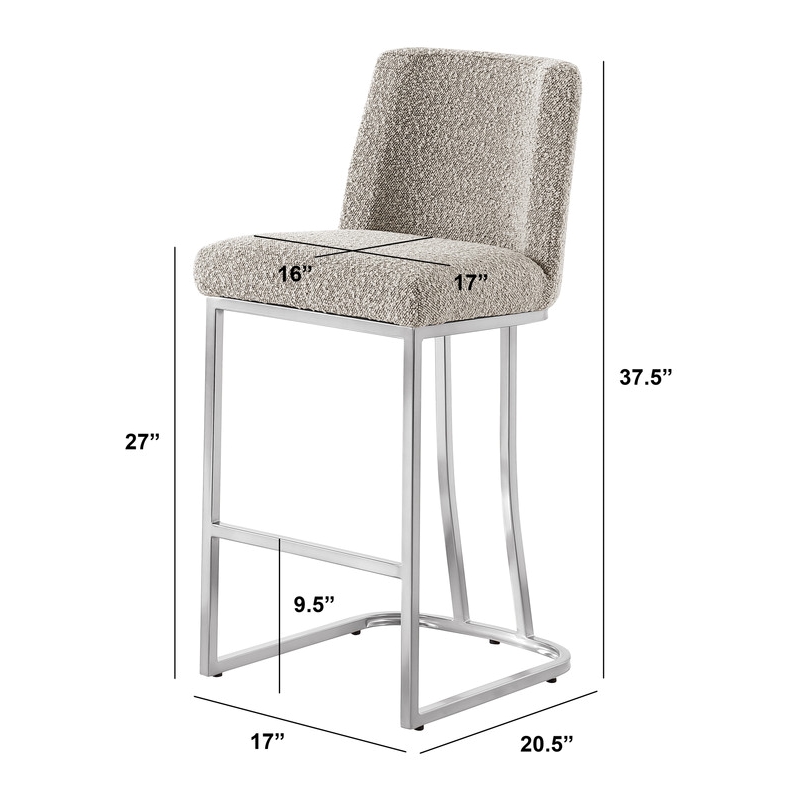 Best Quality Furniture Gray Boucle Fabric Counter Chairs with Chrome Base