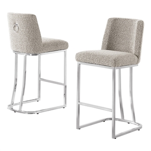 Best Quality Furniture Gray Boucle Fabric Counter Chairs with Chrome Base