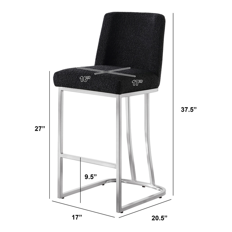 Best Quality Furniture Black Boucle Fabric Counter Chairs with Chrome Base