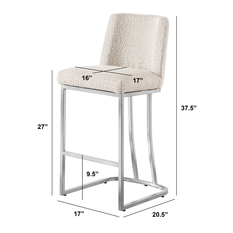 Best Quality Furniture Cream Boucle Fabric Counter Chairs with Chrome Base