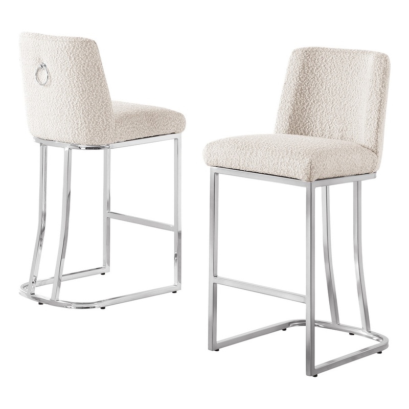 Best Quality Furniture Cream Boucle Fabric Counter Chairs with Chrome Base