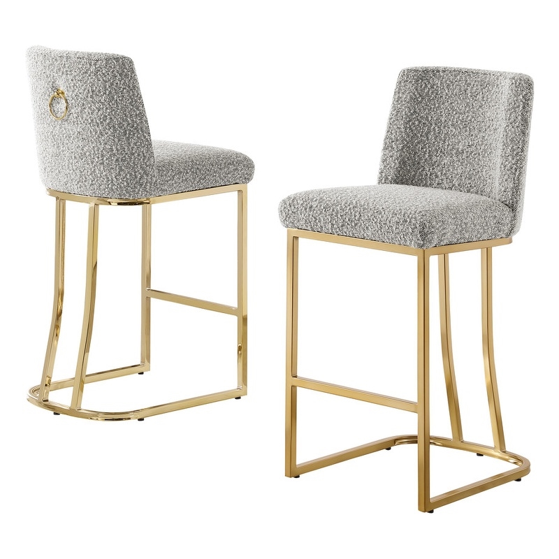 Best Quality Furniture Rich Gray Boucle Fabric Counter Chairs with Chrome Base