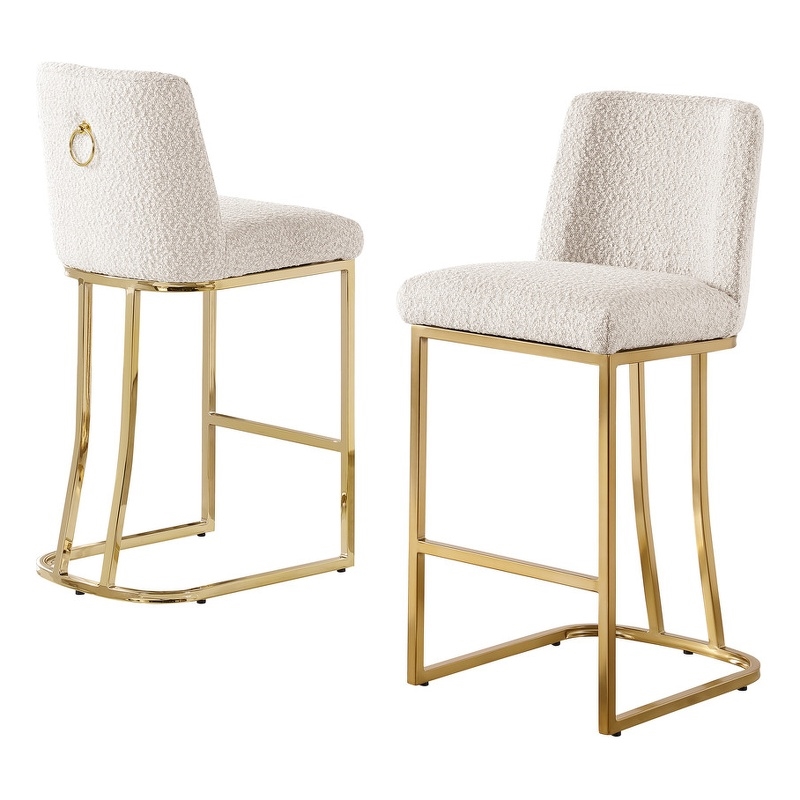Best Quality Furniture Cream Boucle Fabric Counter Chairs with Chrome Base