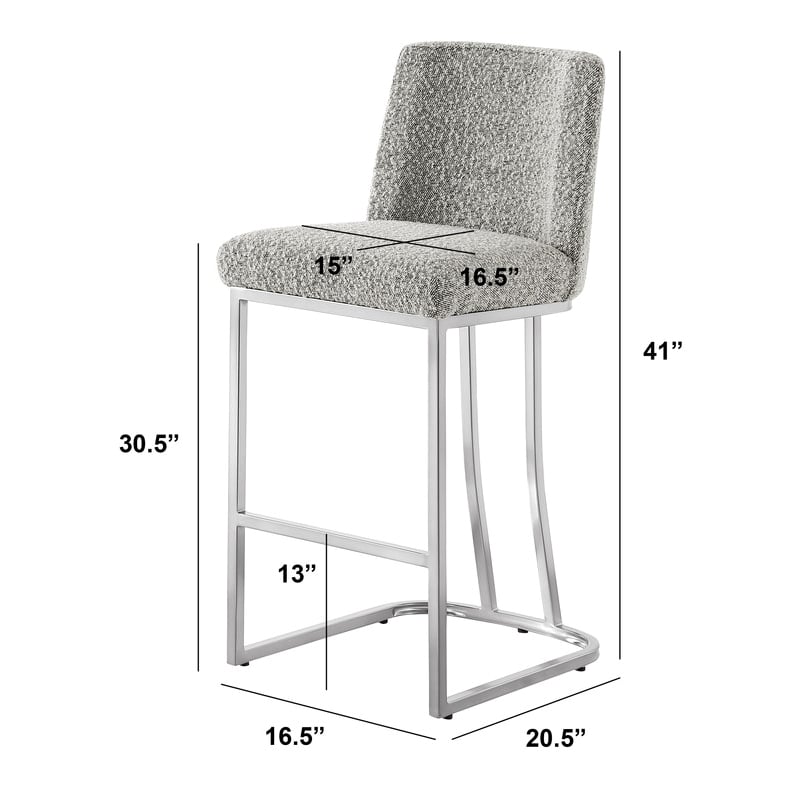 Best Quality Furniture Rich Gray Boucle Fabric Barstools with Chrome Base