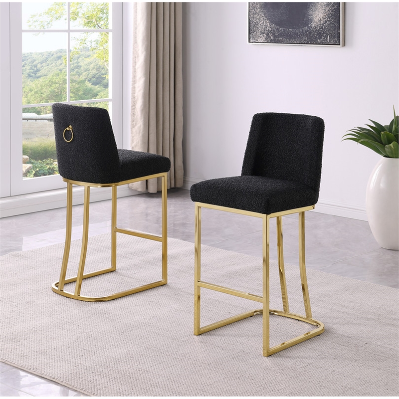 Best Quality Furniture Black Boucle Fabric Barstools with Chrome Base