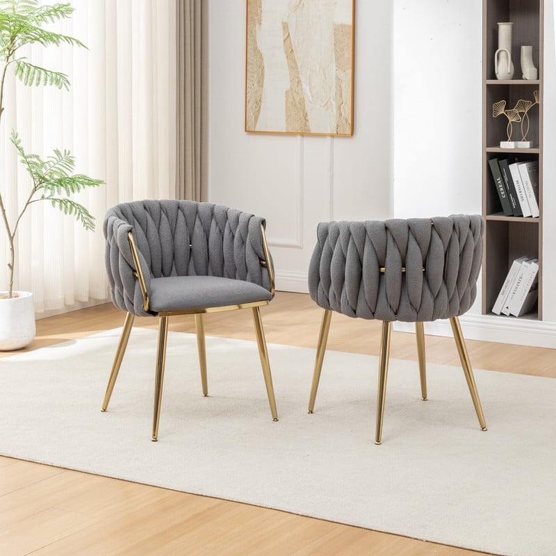 Best Quality Furniture Braided Accent Chairs in Dark Gray Teddy Boucle Fabric