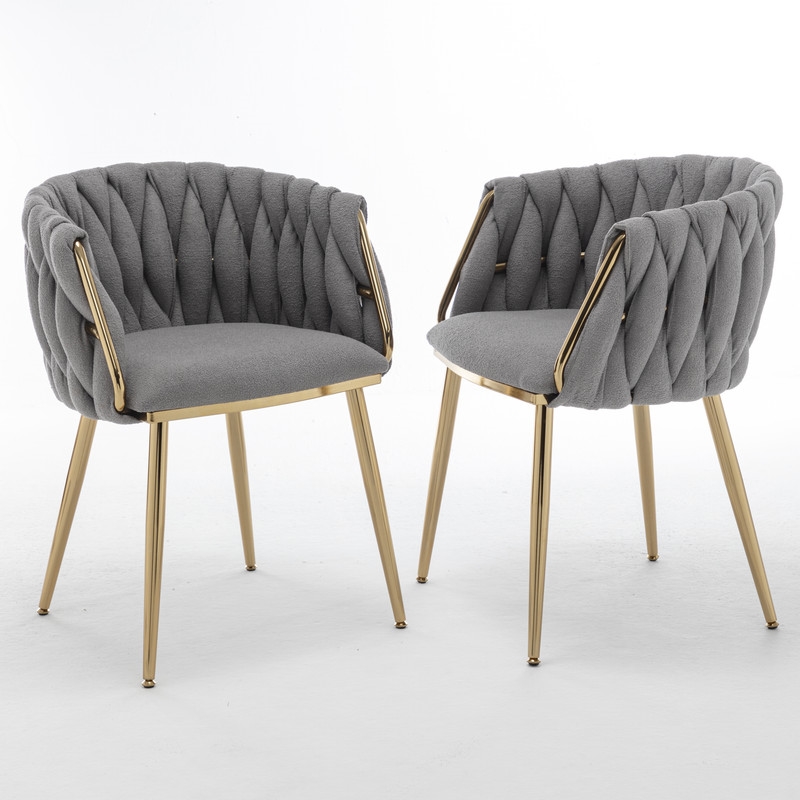 Best Quality Furniture Braided Accent Chairs in Dark Gray Teddy Boucle Fabric