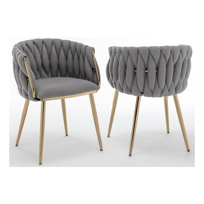 Best Quality Furniture Braided Accent Chairs in Dark Gray Teddy Boucle Fabric
