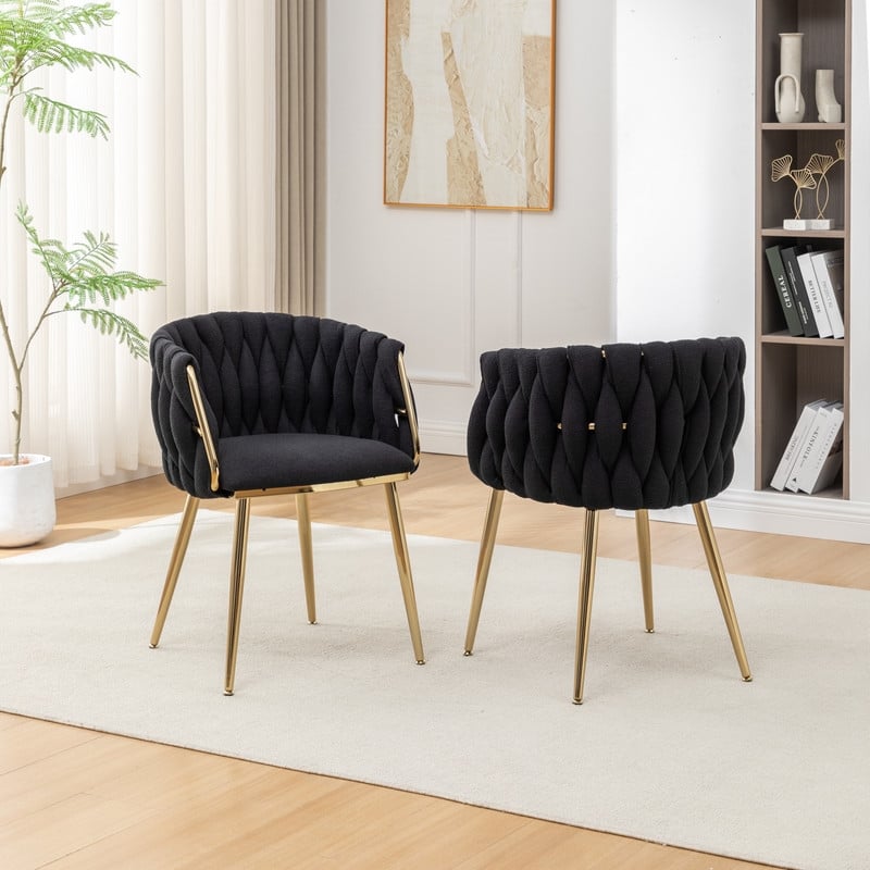 Best Quality Furniture Braided Accent Chairs in Black Teddy Boucle Fabric