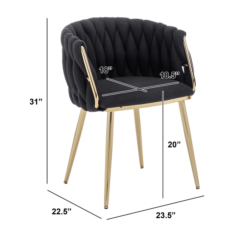 Best Quality Furniture Braided Accent Chairs in Black Teddy Boucle Fabric
