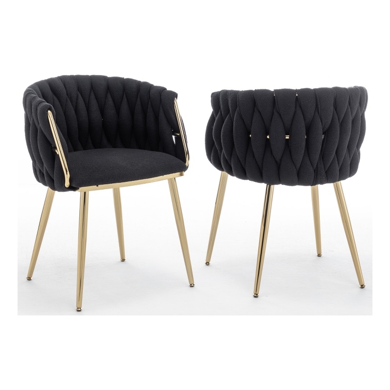 Best Quality Furniture Braided Accent Chairs in Black Teddy Boucle Fabric