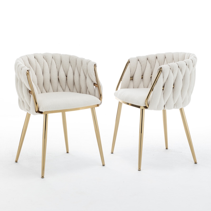 Best Quality Furniture Braided Accent Chairs in Cream Teddy Boucle Fabric
