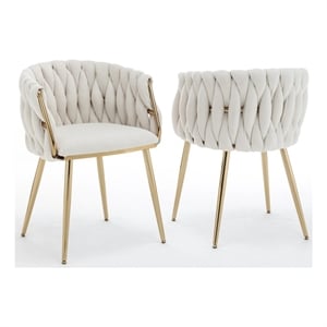 Best Quality Furniture Braided Accent Chairs in Cream Teddy Boucle Fabric