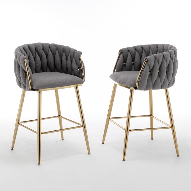 Best Quality Furniture Braided Counter Chairs in Dark Gray Teddy Boucle Fabric