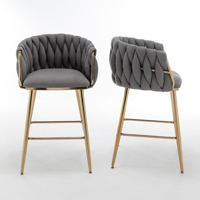 Best Quality Furniture Braided Counter Chairs in Dark Gray Teddy Boucle Fabric