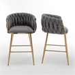 Best Quality Furniture Braided Counter Chairs in Dark Gray Teddy Boucle Fabric