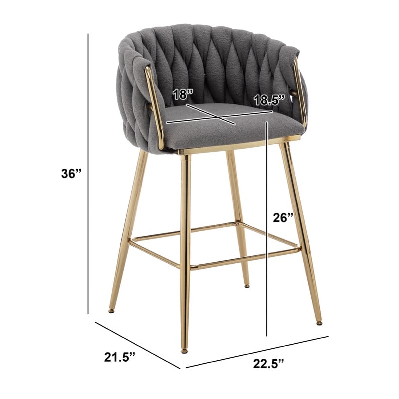 Best Quality Furniture Braided Counter Chairs in Dark Gray Teddy Boucle Fabric