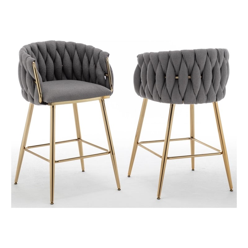 Best Quality Furniture Braided Counter Chairs in Dark Gray Teddy Boucle Fabric