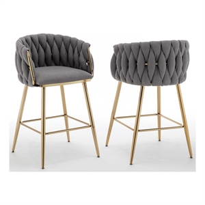 Best Quality Furniture Braided Counter Chairs in Dark Gray Teddy Boucle Fabric