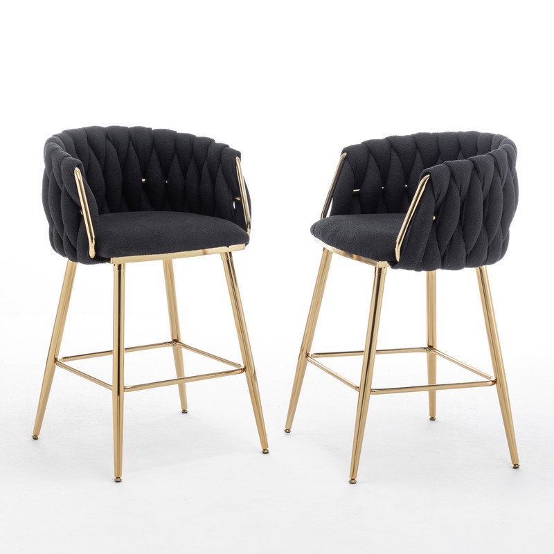 Best Quality Furniture Braided Counter Chairs in Black Teddy Boucle Fabric