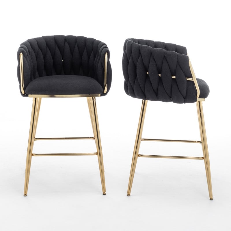 Best Quality Furniture Braided Counter Chairs in Black Teddy Boucle Fabric