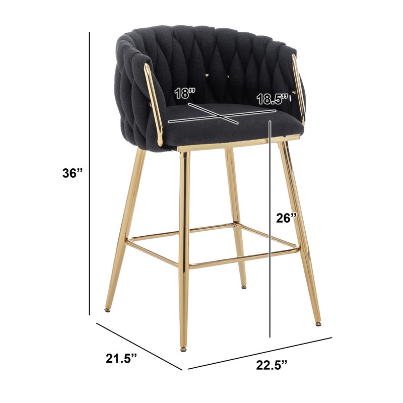Best Quality Furniture Braided Counter Chairs in Black Teddy Boucle Fabric