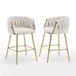 Best Quality Furniture Braided Counter Chairs in Cream Teddy Boucle Fabric
