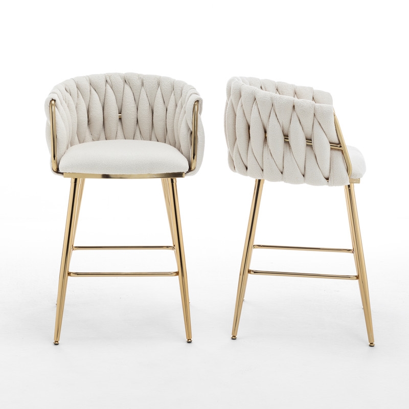 Best Quality Furniture Braided Counter Chairs in Cream Teddy Boucle Fabric