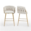 Best Quality Furniture Braided Counter Chairs in Cream Teddy Boucle Fabric