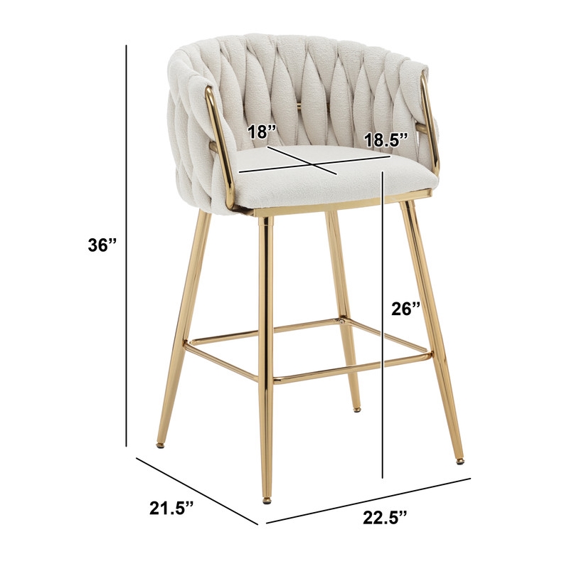 Best Quality Furniture Braided Counter Chairs in Cream Teddy Boucle Fabric
