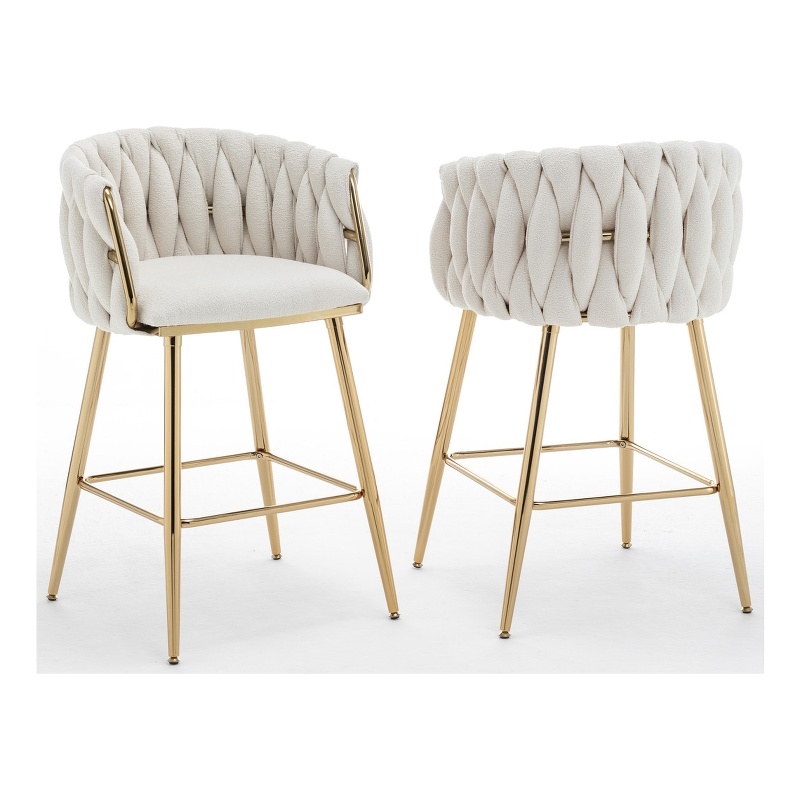 Best Quality Furniture Braided Counter Chairs in Cream Teddy Boucle Fabric