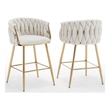 Best Quality Furniture Braided Counter Chairs in Cream Teddy Boucle Fabric