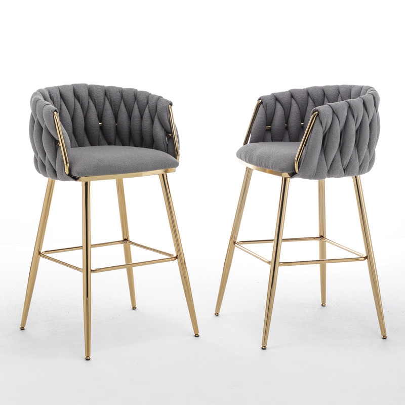 Best Quality Furniture Braided Barstools in Dark Gray Teddy Boucle Fabric