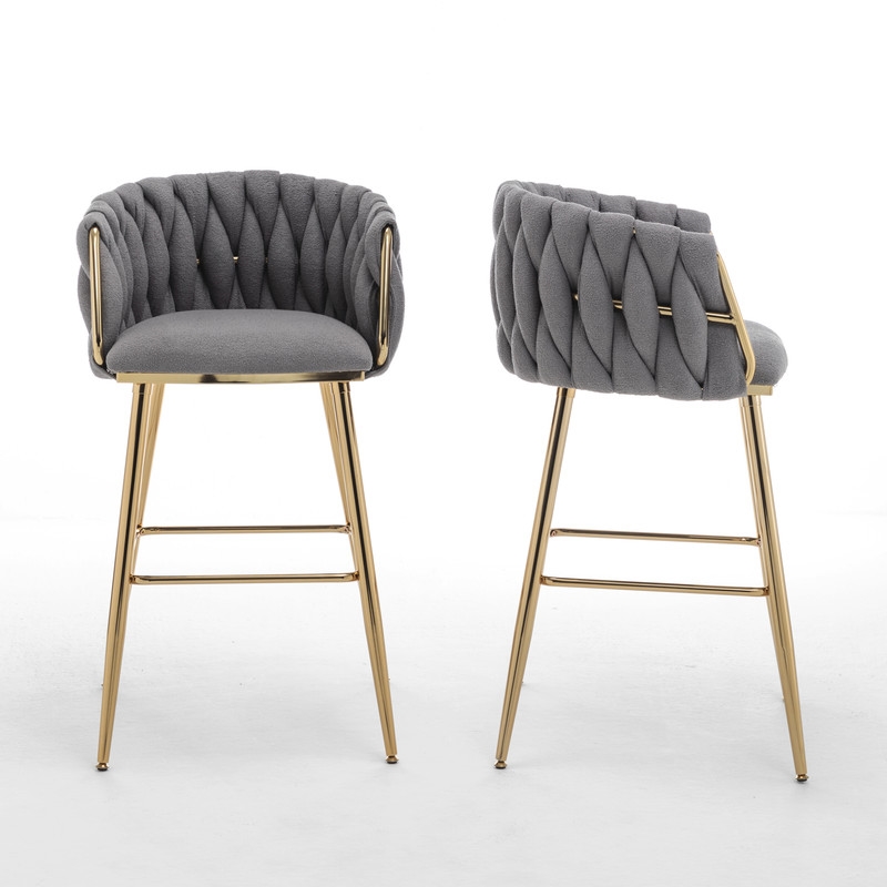 Best Quality Furniture Braided Barstools in Dark Gray Teddy Boucle Fabric